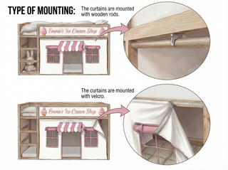IKEA Kura Hack - Ice Cream Shop Curtains, Pink and White Playhouse with Striped Awning