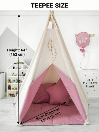 White Accent Kids Teepee Tent | Large Handmade Kids Teepee, Natural Cotton