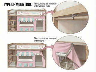 IKEA KURA Bunk Bed Curtains - Bakery Roleplay Playhouse with Awning