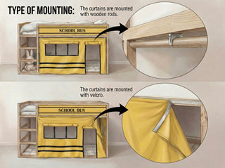 IKEA Kura Bunk Bed Curtains - School Bus Yellow Playhouse with Roll-Up Windows and Door