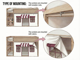 Kura Bed Curtains - Red and White Shop Playhouse with Striped Awning