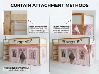 Curtains for IKEA KURA Bunk Bed with Scallop, Tulle and Pockets - Blush