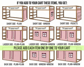 Bunk Bed Curtains for IKEA Kura - Pink Duck Cotton with Roll-Up Panels and Bow Ties
