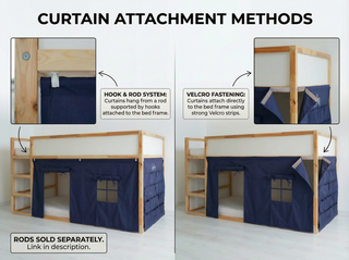 IKEA KURA Bunk Bed Curtains with Storage Pockets - Navy Blue Cotton