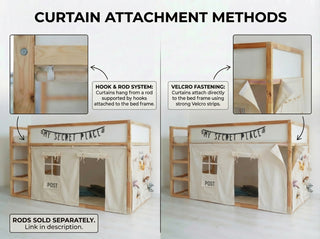 Curtains for IKEA KURA Bunk Bed with Storage Pockets - Ivory Cotton