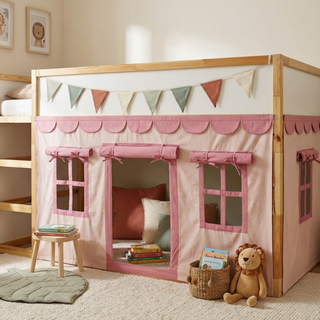 Curtains for IKEA KURA Bunk Bed with Scallop Trim - Blush and Raspberry