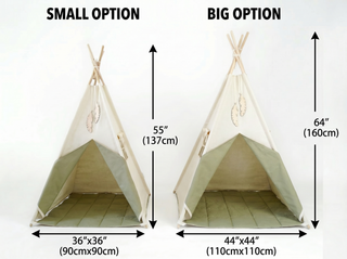 Natural and Sage Mint Kids Teepee Tent | Handmade Cotton Play Tent
