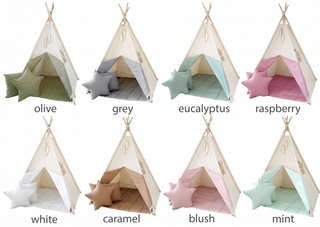 Natural and Sage Mint Kids Teepee Tent | Handmade Cotton Play Tent