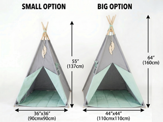Grey and Mint Kids Teepee Tent | Handmade Cotton Indoor Play Tent