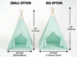 Mint Kids Teepee with Pom Poms | Handmade Cotton Play Tent for Girls