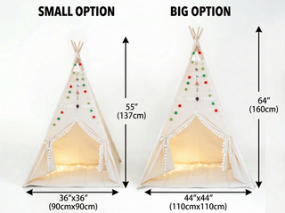 Cream Kids Teepee with Pom Poms | Handmade Natural Cotton Indoor Play Tent