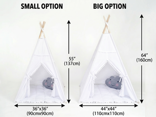 White Kids Teepee with Pom Poms | Handmade Cotton Play Tent, Gender Neutral
