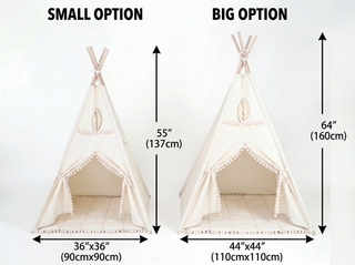 Boho Kids Teepee Tent with Pom Poms | Handmade Natural Canvas Play Tent