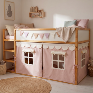 IKEA KURA Bunk Bed Curtains with Scallop Trim - Blush Pink, Ready to Hang