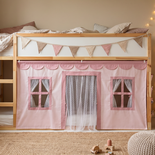 IKEA KURA Bunk Bed Curtains with Scallop Trim and Tulle - Pink Cotton