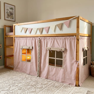 Curtains for IKEA KURA Bunk Bed with Pompoms - Blush Pink, Ready to Hang