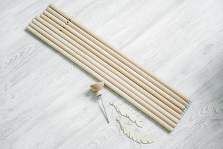 Teepee Poles Set with Stabilizer and Feathers | 4 Beech Wood Poles