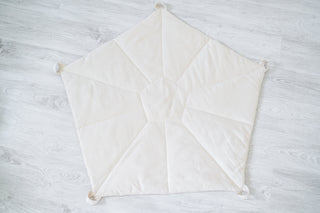Cream Boho Kids Teepee with Pom Poms | 5-Pole Handmade Natural Cotton Teepee