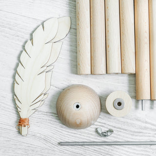Teepee Poles Set with Stabilizer and Feathers | 4 Beech Wood Poles