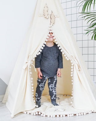 Natural  Kids Teepee Tent with Pom Poms | Large 5-Pole Handmade Cotton Teepee