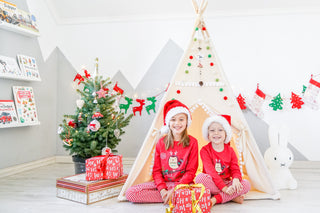 Cream Kids Teepee with Pom Poms | Handmade Natural Cotton Indoor Play Tent