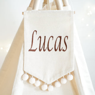 Personalized Teepee Name Banner | Embroidered Cotton Flag for Kids Teepee