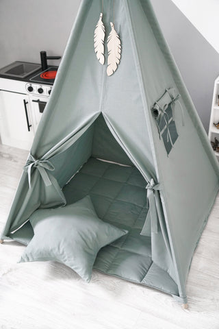 Dusty Sage Kids Teepee Tent | Handmade Cotton Teepee for Kids Room