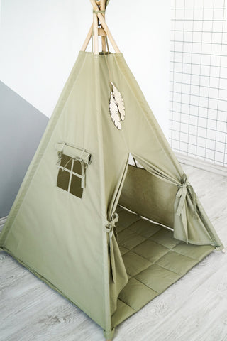 Olive Green Kids Teepee Tent | Handmade Cotton Play Tent for Kids