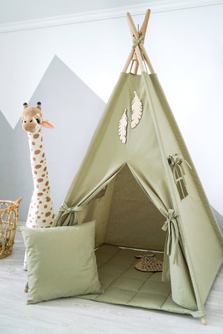 Olive Green Kids Teepee Tent | Handmade Cotton Play Tent for Kids