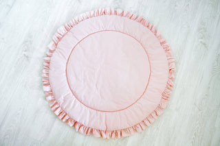 Blush Pink Round Play Mat with Ruffle | Padded Cotton Kids Floor Mat