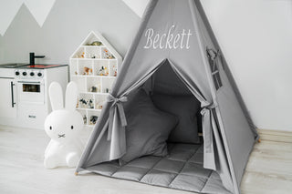 Personalized Grey Kids Teepee Tent | Handmade Cotton Play Tent