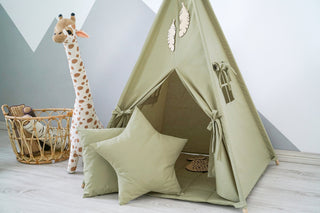 Olive Green Kids Teepee Tent | Handmade Cotton Play Tent for Kids
