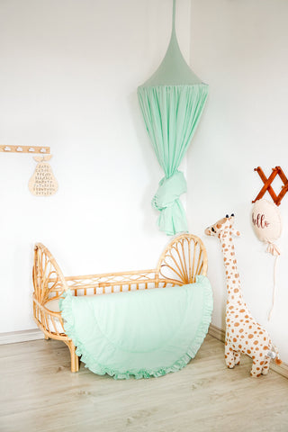 Mint Round Play Mat with Ruffle | Padded Cotton Teepee Mat for Kids