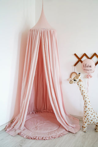 Blush Pink Round Play Mat with Ruffle | Padded Cotton Kids Floor Mat