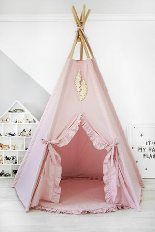 Blush Pink Ruffle Teepee for Girls | Handmade Cotton Indoor Play Tent