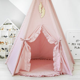 Blush Pink Ruffle Teepee for Girls | Handmade Cotton Indoor Play Tent