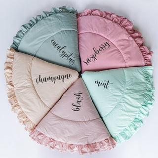 Blush Pink Round Play Mat with Ruffle | Padded Cotton Kids Floor Mat