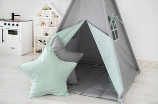 Grey and Mint Kids Teepee Tent | Handmade Cotton Indoor Play Tent