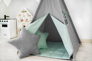 Grey and Mint Kids Teepee Tent | Handmade Cotton Indoor Play Tent
