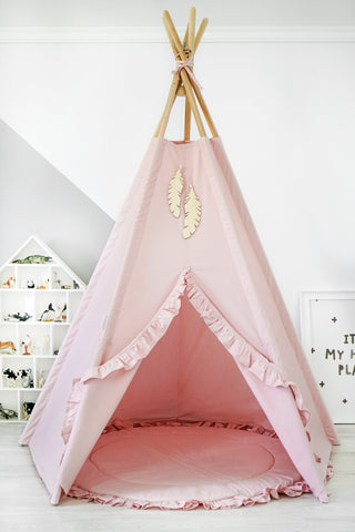 Blush Pink Ruffle Teepee for Girls | Handmade Cotton Indoor Play Tent