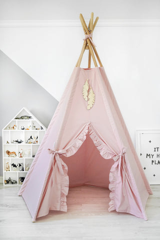 Blush Pink Ruffle Teepee for Girls | Handmade Cotton Indoor Play Tent