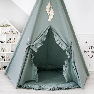 Sage Green Ruffle Teepee Tent | Handmade Cotton Kids Play Tent