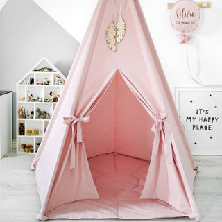 Blush Pink Girls Teepee Tent | 5-Pole Handmade Cotton Kids Play Tent