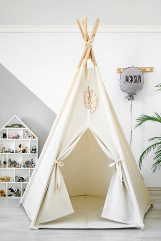 Grey Accent Kids Teepee Tent | 5-Pole Handmade Cotton Teepee for Kids Room