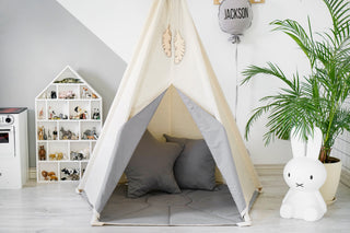 Grey Accent Kids Teepee Tent | 5-Pole Handmade Cotton Teepee for Kids Room