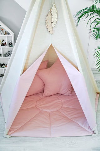 Natural and Pink 5-Pole Girls Teepee Tent | Large Handmade Cotton Teepee