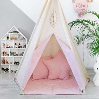 Natural and Pink 5-Pole Girls Teepee Tent | Large Handmade Cotton Teepee