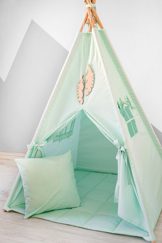 Mint Green Kids Teepee Tent | Handmade Cotton Indoor Play Tent