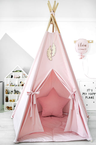 Blush Pink Girls Teepee Tent | 5-Pole Handmade Cotton Kids Play Tent