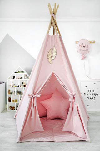 Blush Pink Girls Teepee Tent | 5-Pole Handmade Cotton Kids Play Tent